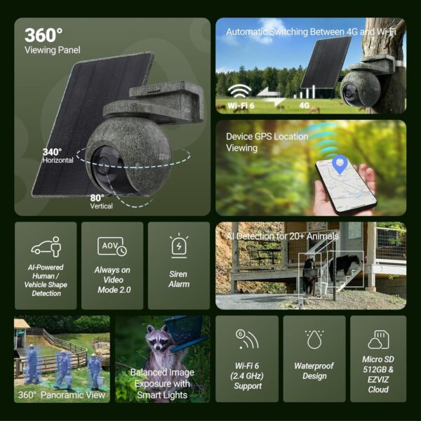 EZVIZ EB8 Pro RANGER 4G+WiFi 8MP akuga kamoflaaž väli pöördkaamera koos 8W päikesepaneeliga